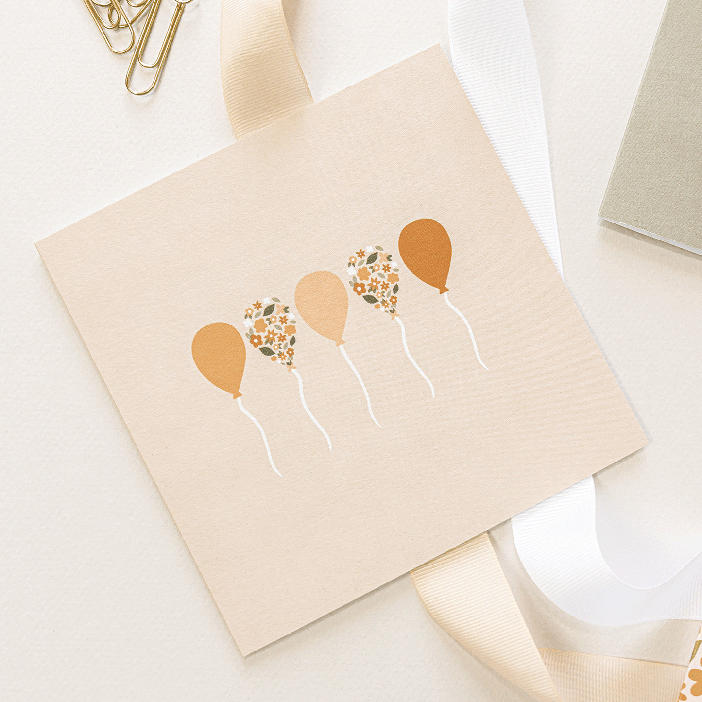Orange Floating Balloons Greeting Card